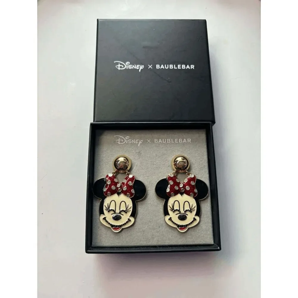 Disney X BaubleBar Minnie Mouse Polka Dot Bow Large Dangle Enamel Earrings